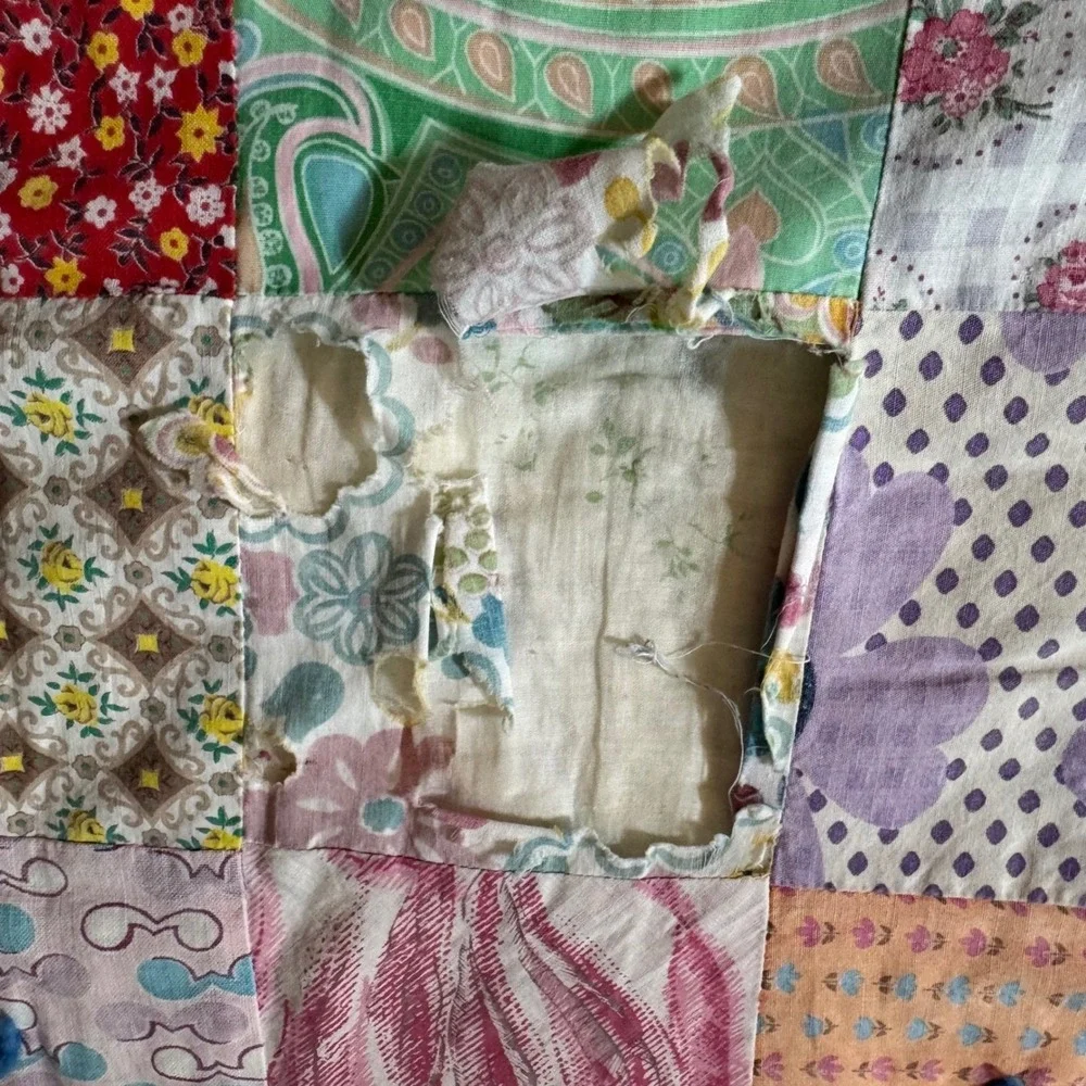 Handmade Vintage tied one-patch Quilt Throw Multicolor Blanket 83x72